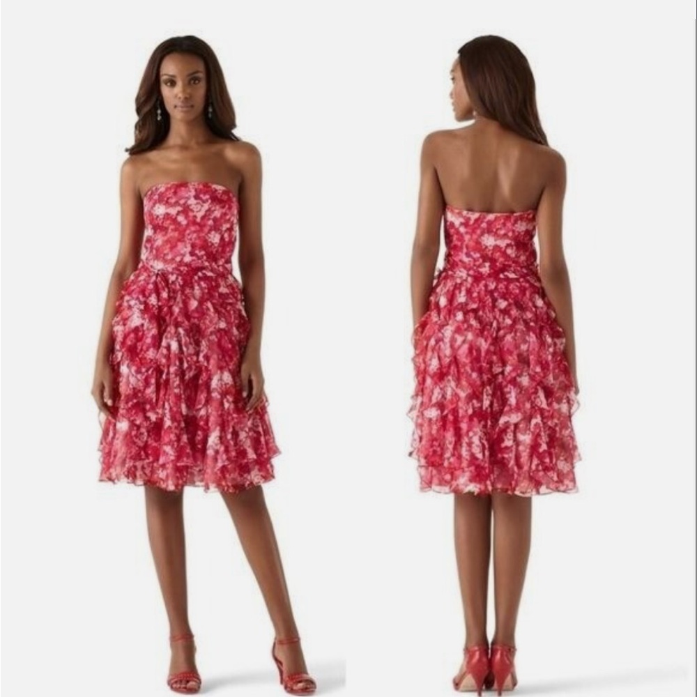 White House Black Market Strapless Red Floral Dress
